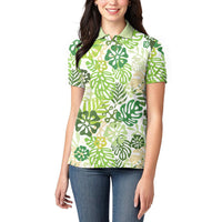 Green Aloha Hawaiian Women Polo Shirt Monstera Hibiscus Tropical Pattern LT19 - Polynesian Pride