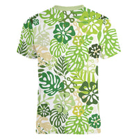 Green Aloha Hawaiian Women V-Neck T-Shirt Monstera Hibiscus Tropical Pattern LT19 - Polynesian Pride