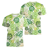 Green Aloha Hawaiian Women V-Neck T-Shirt Monstera Hibiscus Tropical Pattern LT19 - Polynesian Pride