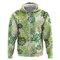 Green Aloha Hawaiian Zip Hoodie Monstera Hibiscus Tropical Pattern LT19 Zip Hoodie Green - Polynesian Pride