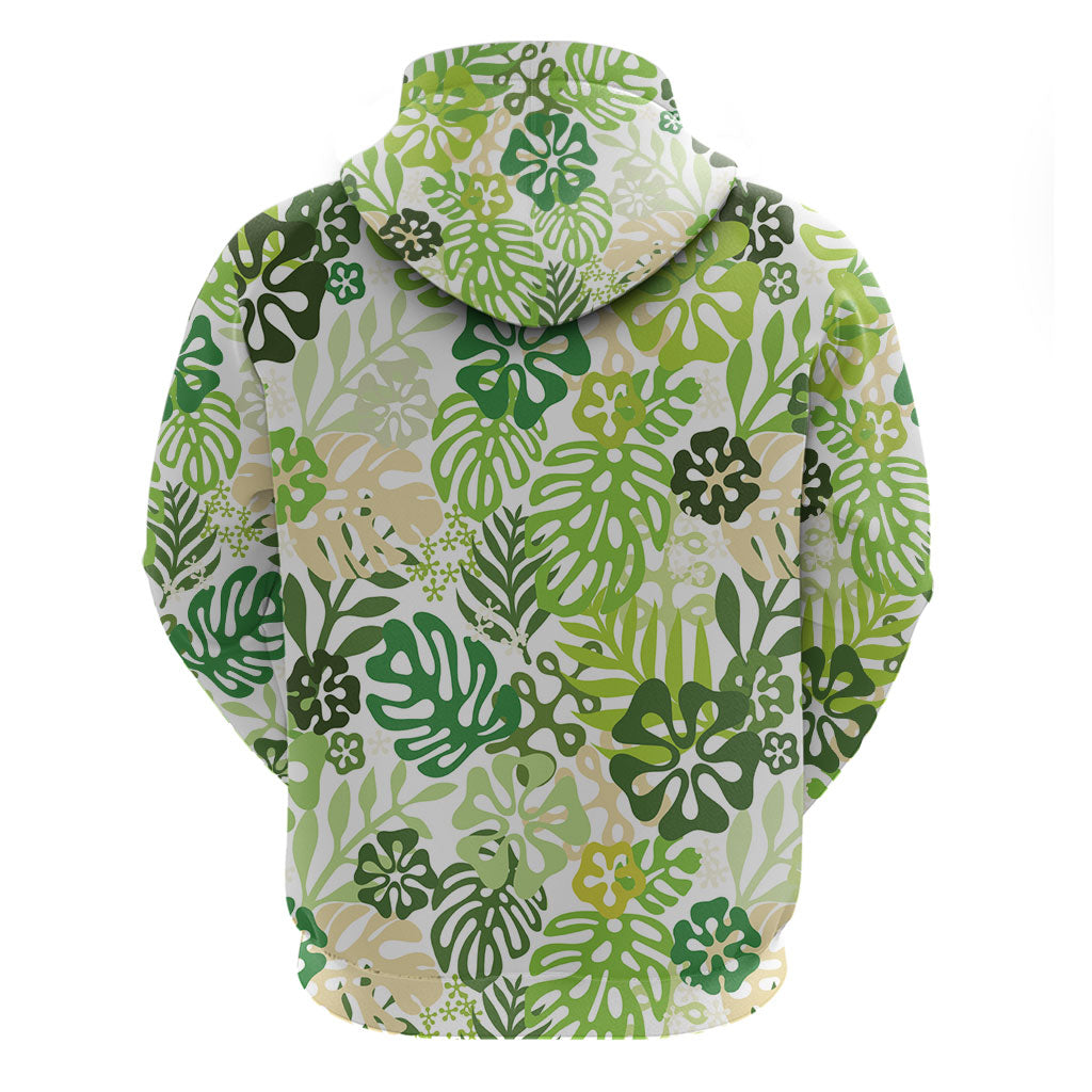 Green Aloha Hawaiian Zip Hoodie Monstera Hibiscus Tropical Pattern LT19 - Polynesian Pride