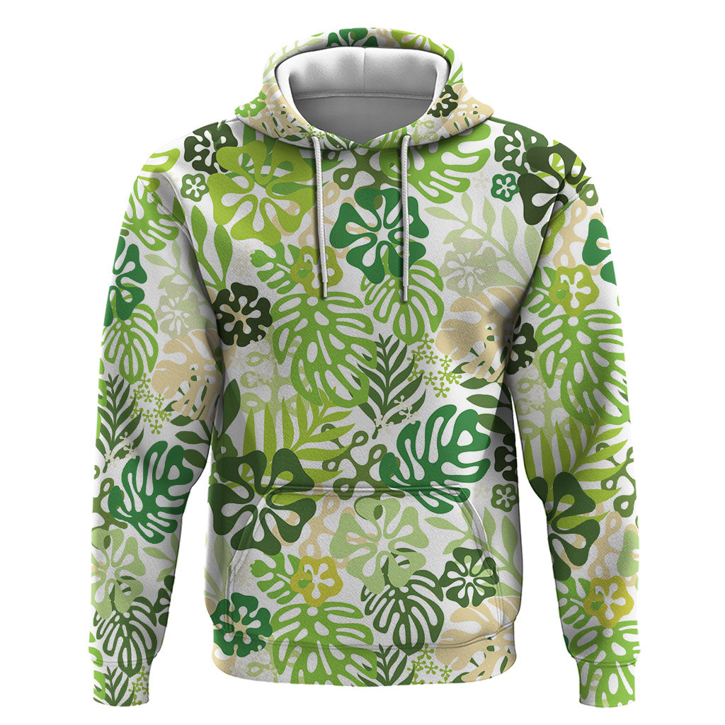 Green Aloha Hawaiian Zip Hoodie Monstera Hibiscus Tropical Pattern LT19 Pullover Hoodie Green - Polynesian Pride
