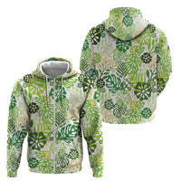 Green Aloha Hawaiian Zip Hoodie Monstera Hibiscus Tropical Pattern LT19 - Polynesian Pride