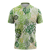 Green Aloha Hawaiian Zipper Polo Shirt Monstera Hibiscus Tropical Pattern LT19 Green - Polynesian Pride