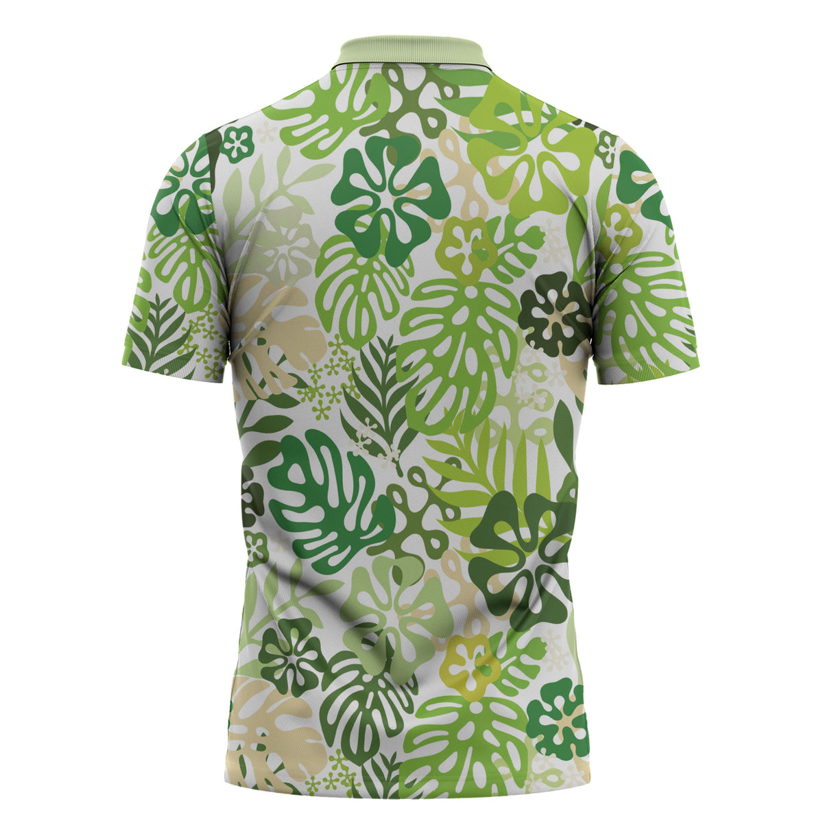 Green Aloha Hawaiian Zipper Polo Shirt Monstera Hibiscus Tropical Pattern LT19 - Polynesian Pride