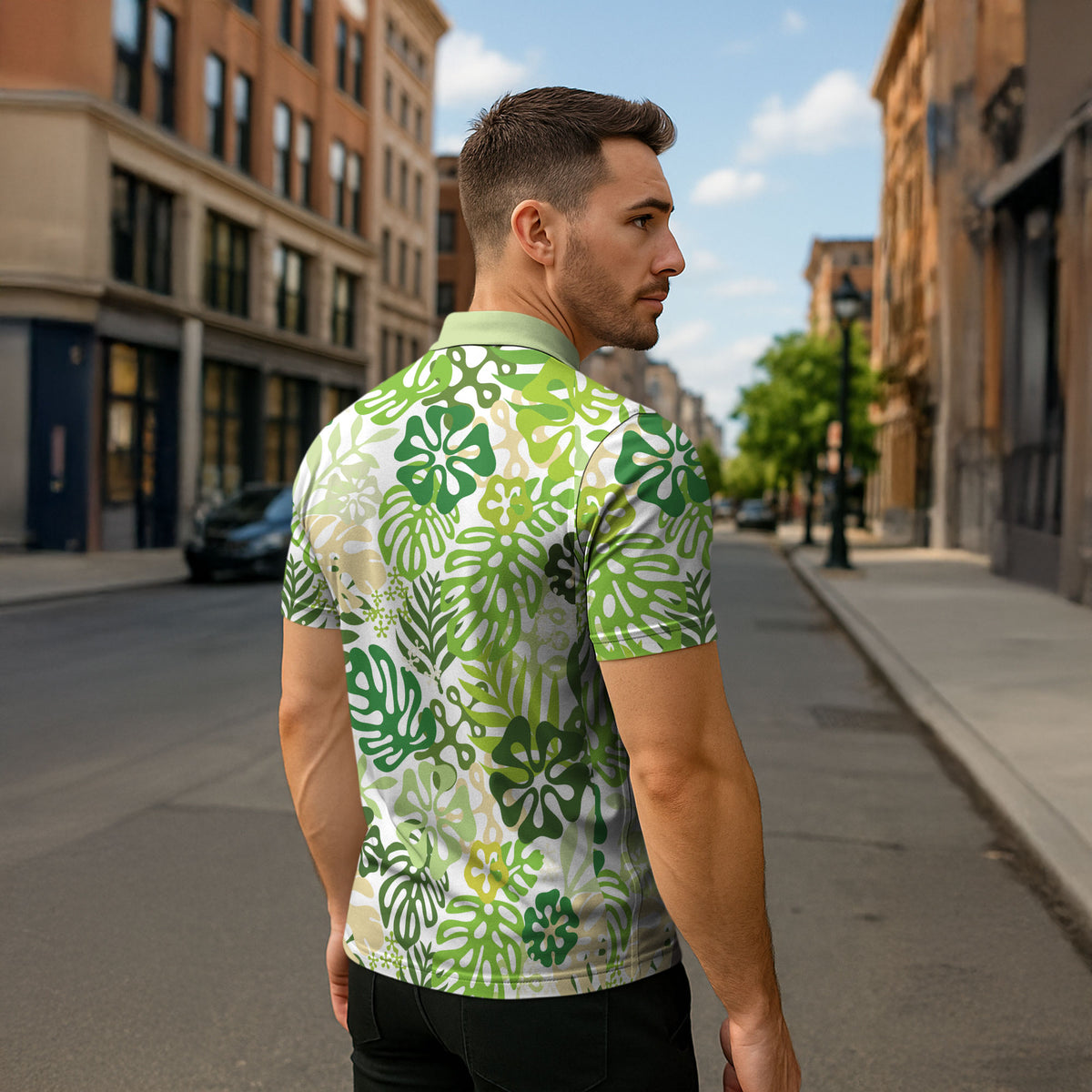 Green Aloha Hawaiian Zipper Polo Shirt Monstera Hibiscus Tropical Pattern LT19 - Polynesian Pride