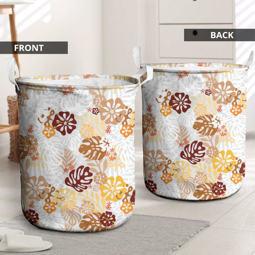 Brown Aloha Hawaiian Laundry Basket Monstera Hibiscus Tropical Pattern LT19 - Polynesian Pride