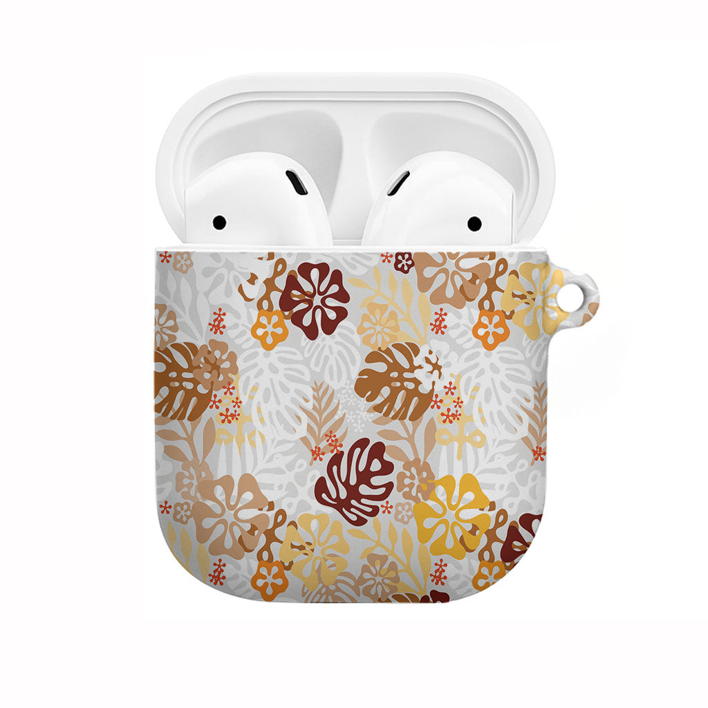 Brown Aloha Hawaiian AirPods Case Monstera Hibiscus Tropical Pattern LT19 Brown - Polynesian Pride