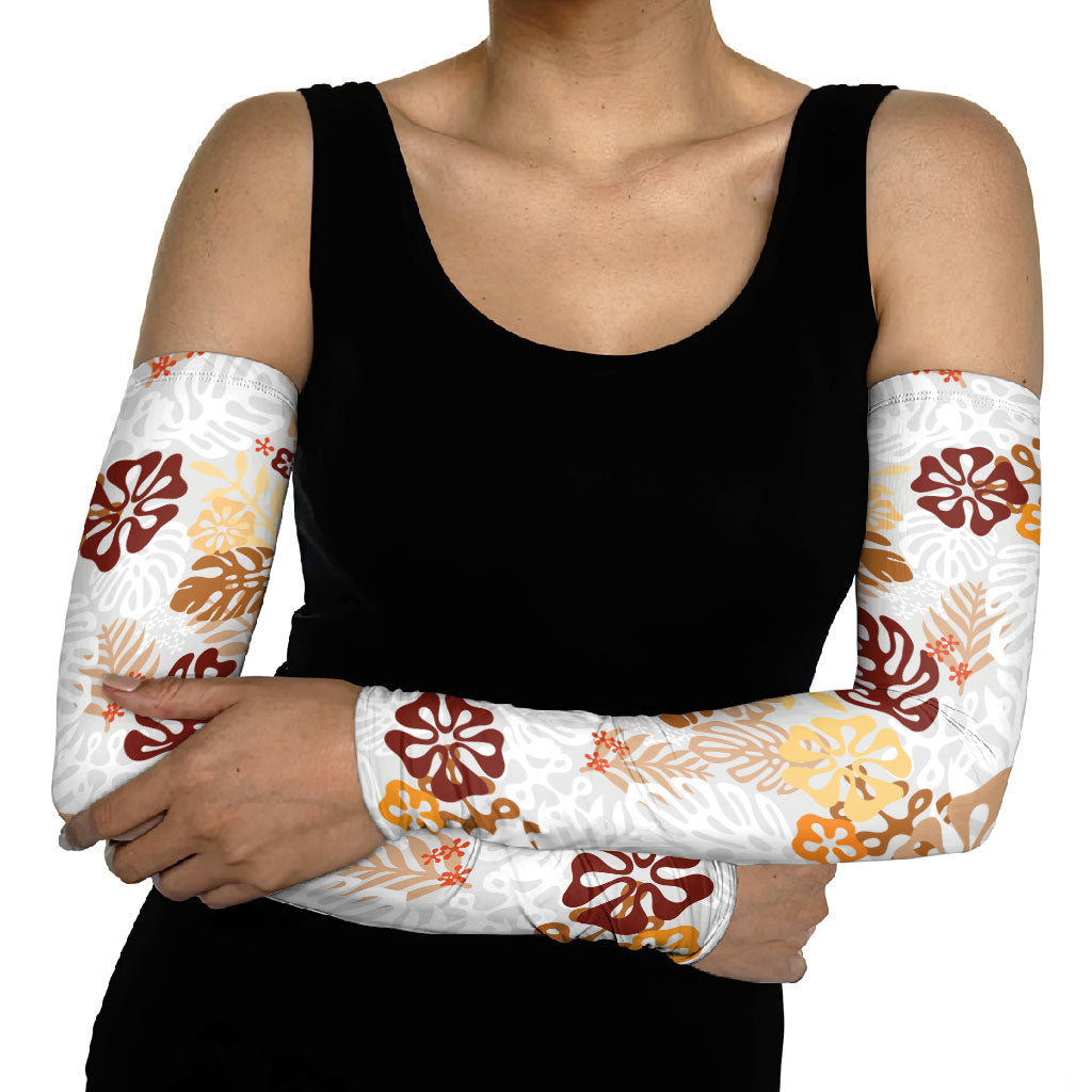 Brown Aloha Hawaiian Arm Sleeves Monstera Hibiscus Tropical Pattern LT19 - Polynesian Pride