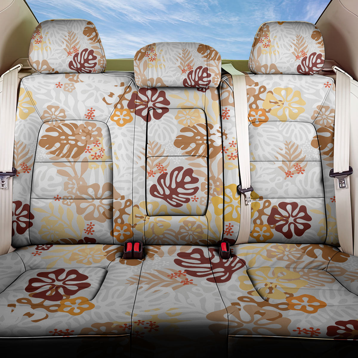 Brown Aloha Hawaiian Back Car Seat Cover Monstera Hibiscus Tropical Pattern LT19 One Size Brown - Polynesian Pride