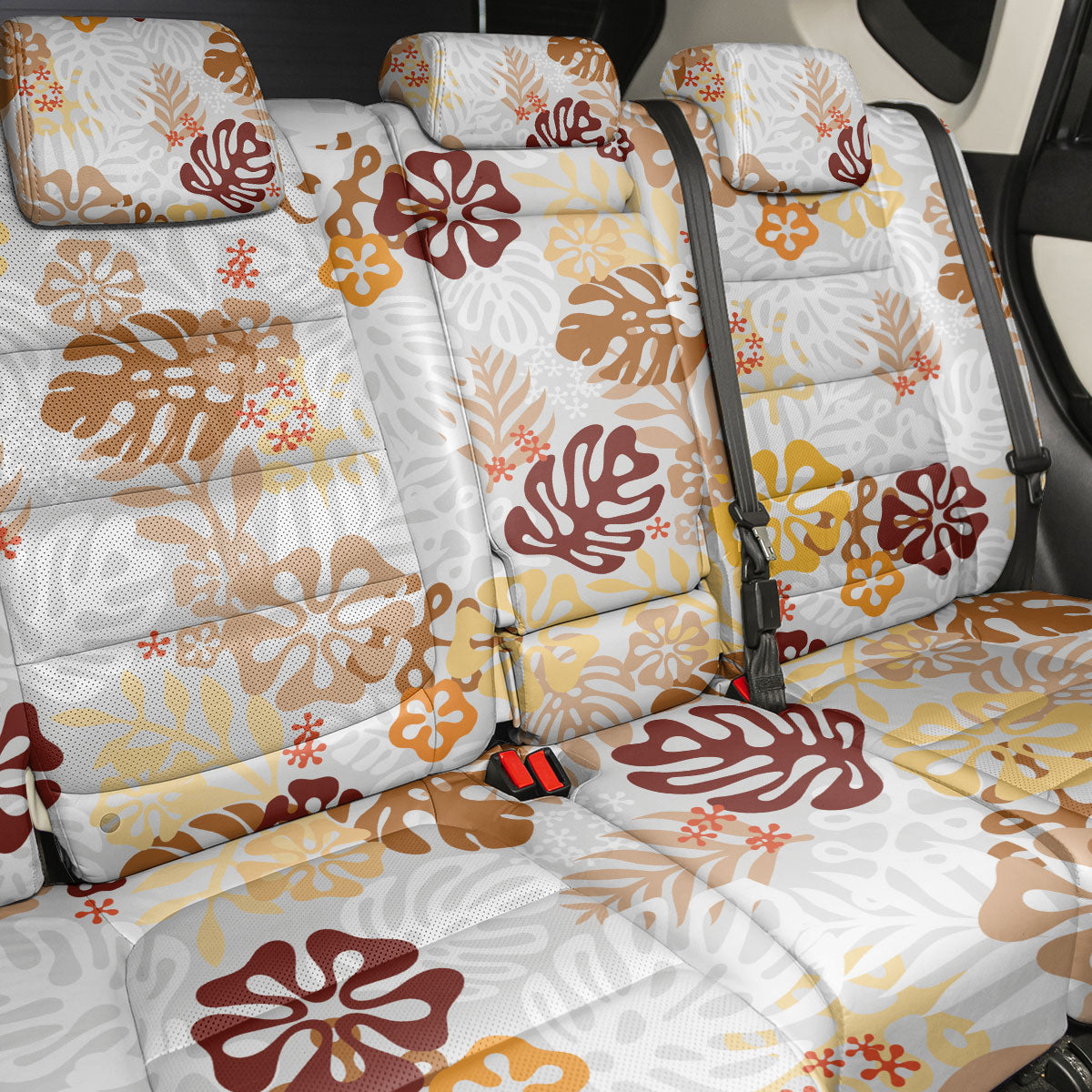 Brown Aloha Hawaiian Back Car Seat Cover Monstera Hibiscus Tropical Pattern LT19 - Polynesian Pride