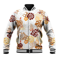 Brown Aloha Hawaiian Baseball Jacket Monstera Hibiscus Tropical Pattern LT19 Unisex Brown - Polynesian Pride
