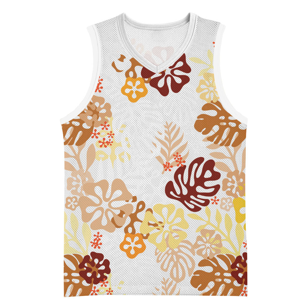 Brown Aloha Hawaiian Basketball Jersey Monstera Hibiscus Tropical Pattern LT19 Unisex Brown - Polynesian Pride