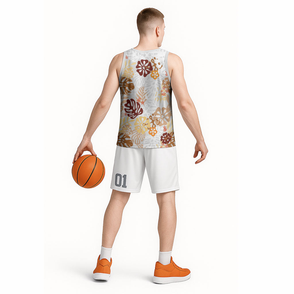 Brown Aloha Hawaiian Basketball Jersey Monstera Hibiscus Tropical Pattern LT19 - Polynesian Pride