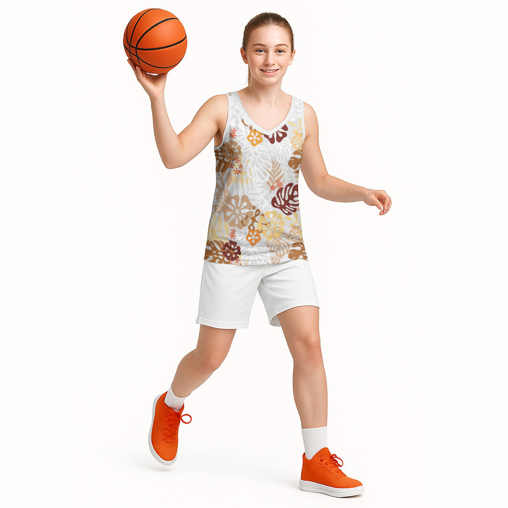 Brown Aloha Hawaiian Basketball Jersey Monstera Hibiscus Tropical Pattern LT19 - Polynesian Pride