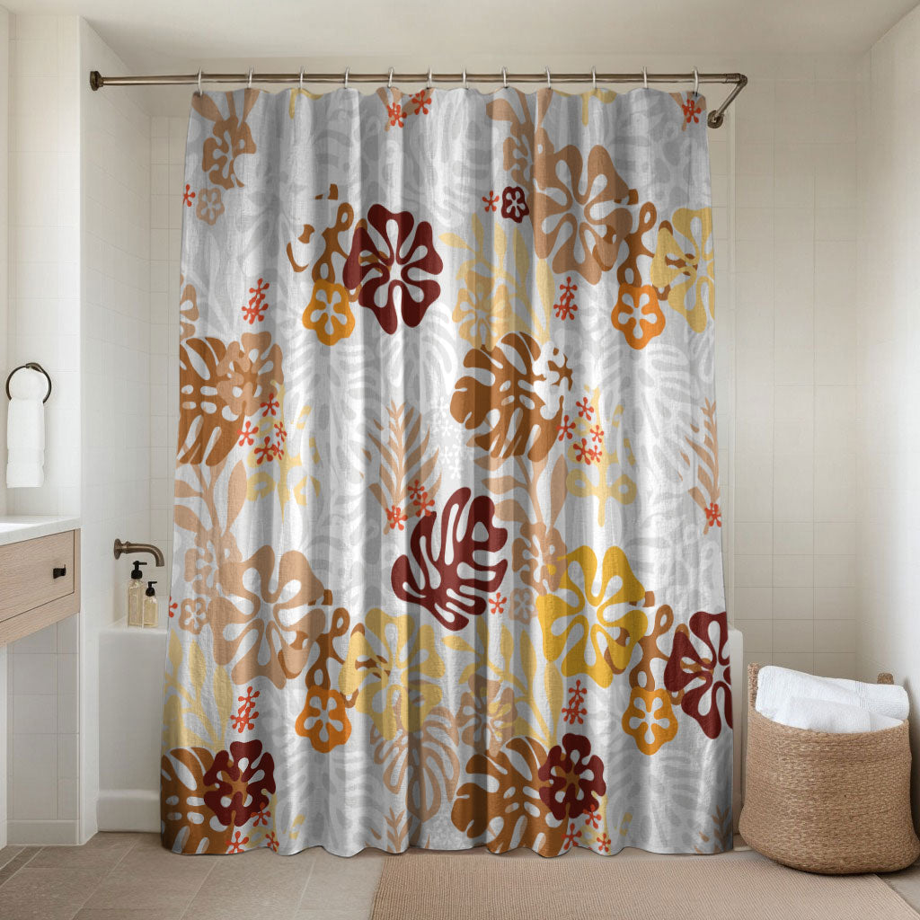 Brown Aloha Hawaiian Bathroom Set Monstera Hibiscus Tropical Pattern LT19 Shower Curtain Only Brown - Polynesian Pride