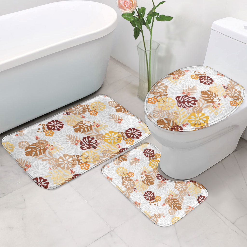 Brown Aloha Hawaiian Bathroom Set Monstera Hibiscus Tropical Pattern LT19 - Polynesian Pride