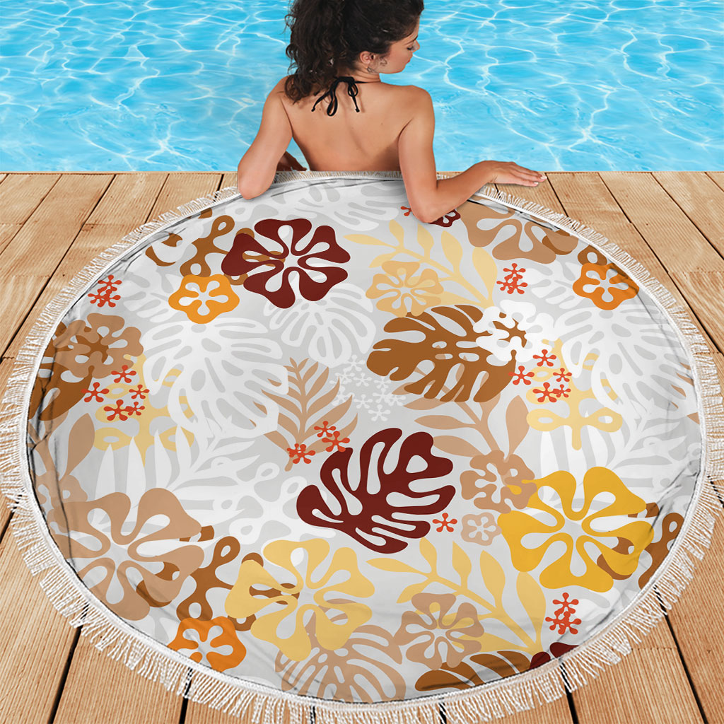 Brown Aloha Hawaiian Beach Blanket Monstera Hibiscus Tropical Pattern LT19 - Polynesian Pride