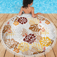 Brown Aloha Hawaiian Beach Blanket Monstera Hibiscus Tropical Pattern LT19 - Polynesian Pride