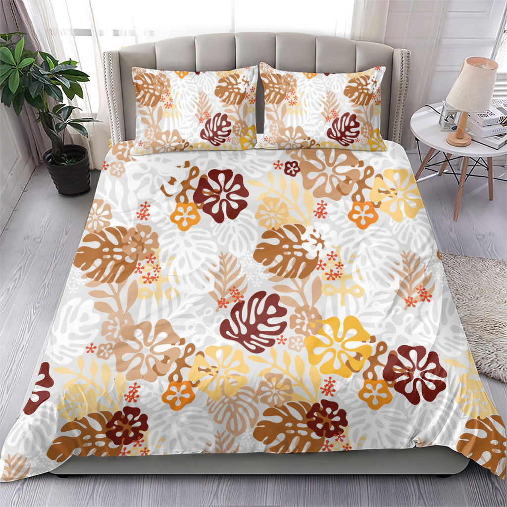 Brown Aloha Hawaiian Bedding Set Monstera Hibiscus Tropical Pattern LT19 - Polynesian Pride