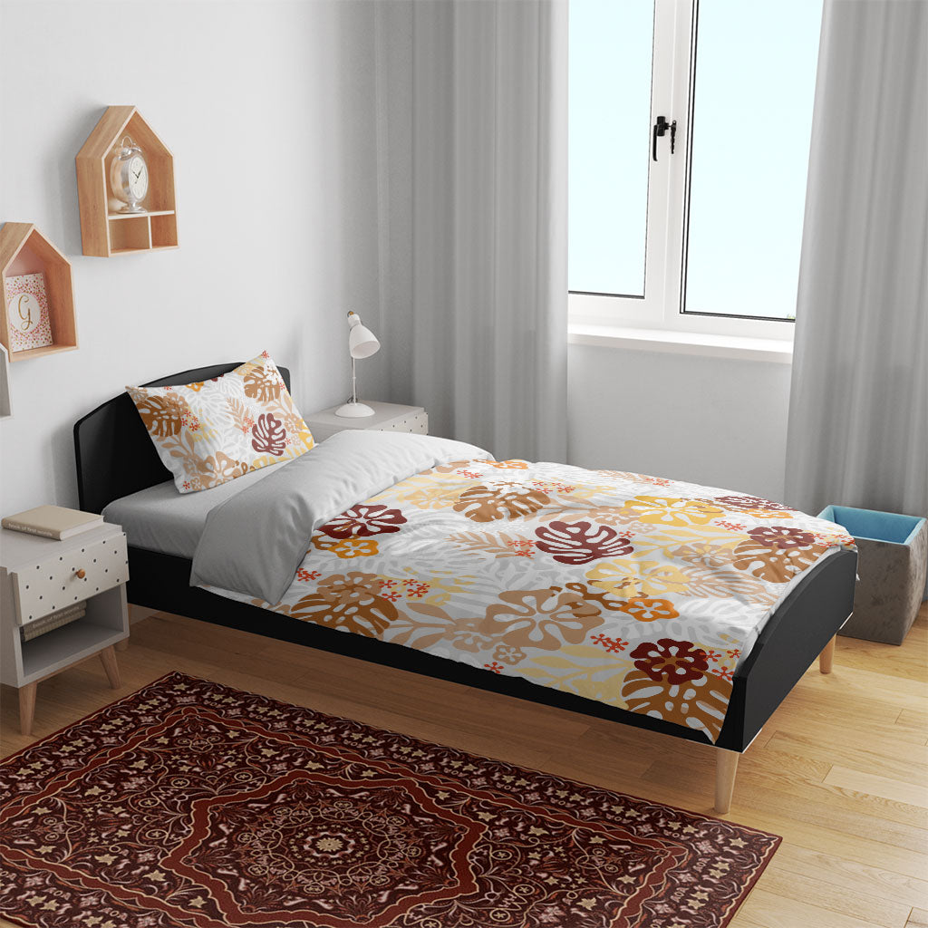 Brown Aloha Hawaiian Bedding Set Monstera Hibiscus Tropical Pattern LT19 - Polynesian Pride