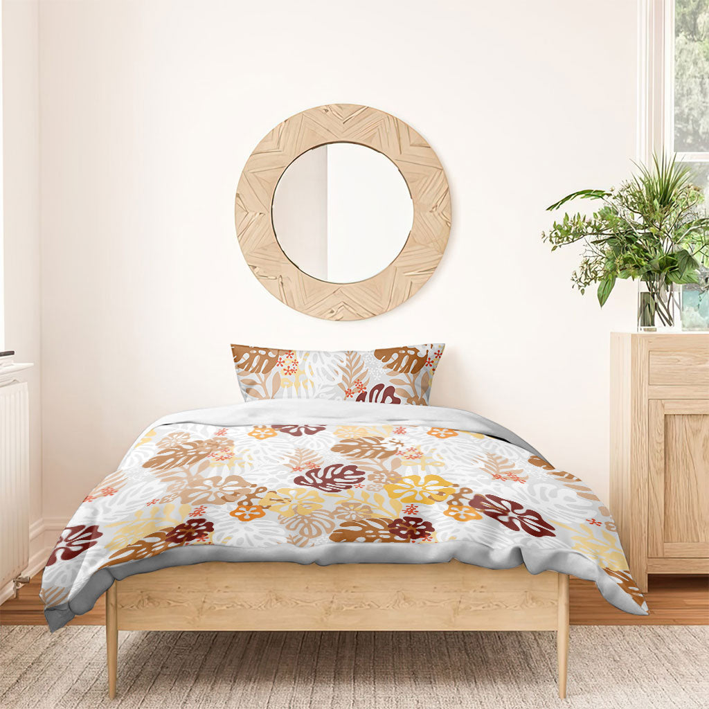 Brown Aloha Hawaiian Bedding Set Monstera Hibiscus Tropical Pattern LT19 - Polynesian Pride