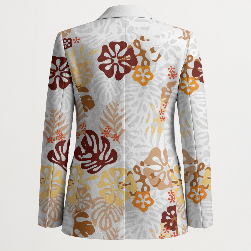 Brown Aloha Hawaiian Blazer Monstera Hibiscus Tropical Pattern LT19 - Polynesian Pride