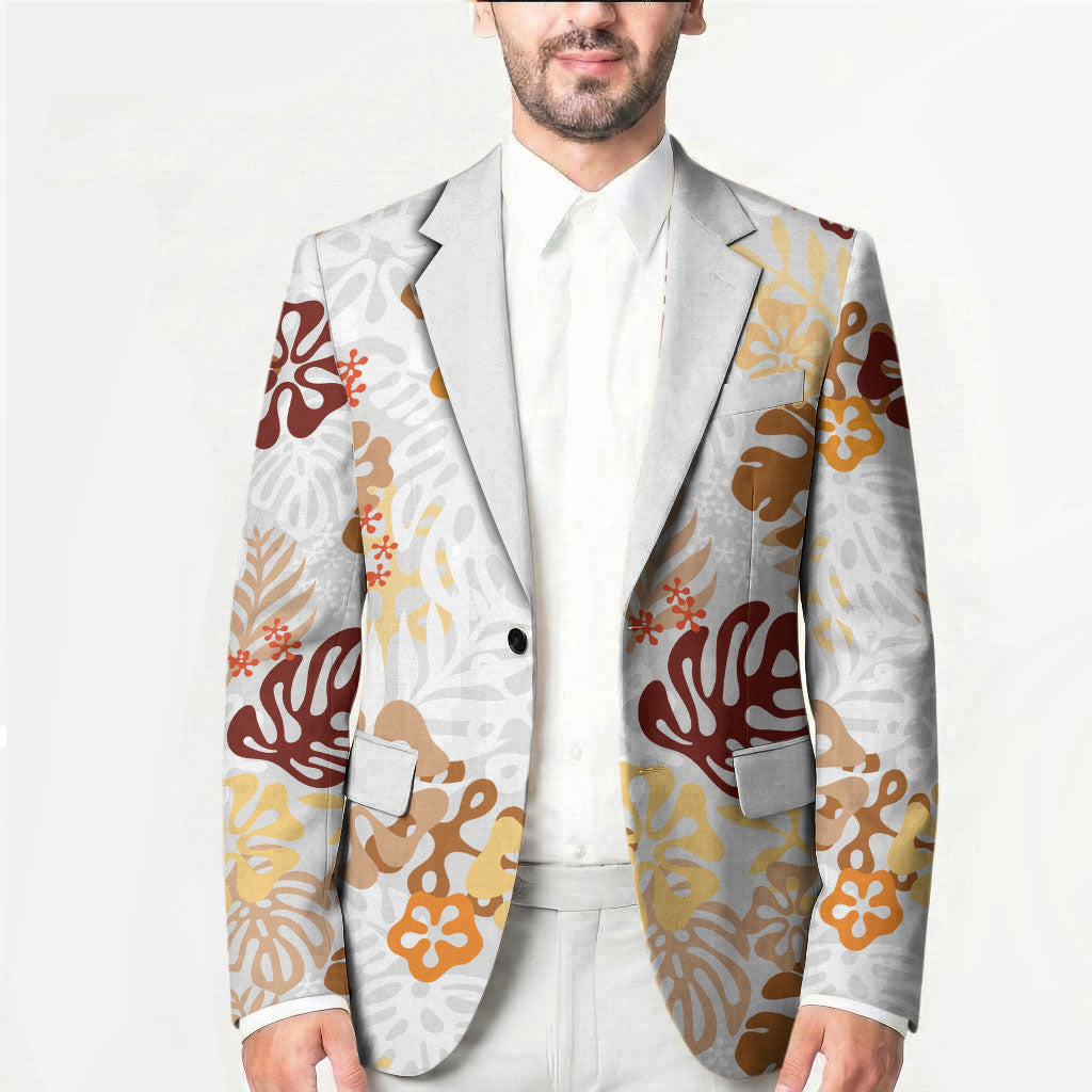 Brown Aloha Hawaiian Blazer Monstera Hibiscus Tropical Pattern LT19 - Polynesian Pride