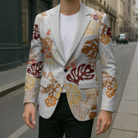 Brown Aloha Hawaiian Blazer Monstera Hibiscus Tropical Pattern LT19 - Polynesian Pride
