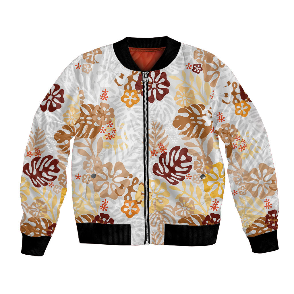 Brown Aloha Hawaiian Bomber Jacket Monstera Hibiscus Tropical Pattern LT19 Unisex Brown - Polynesian Pride