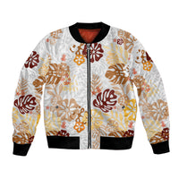 Brown Aloha Hawaiian Bomber Jacket Monstera Hibiscus Tropical Pattern LT19 Unisex Brown - Polynesian Pride
