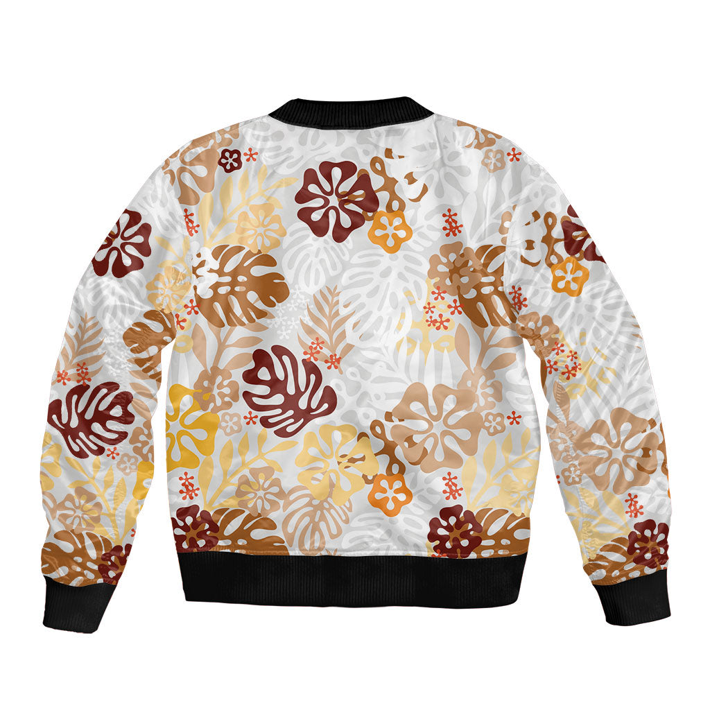 Brown Aloha Hawaiian Bomber Jacket Monstera Hibiscus Tropical Pattern LT19 - Polynesian Pride