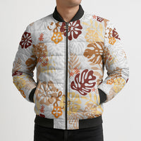 Brown Aloha Hawaiian Bomber Puffer Jacket Monstera Hibiscus Tropical Pattern LT19 - Polynesian Pride