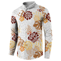 Brown Aloha Hawaiian Button Sweatshirt Monstera Hibiscus Tropical Pattern LT19 - Polynesian Pride