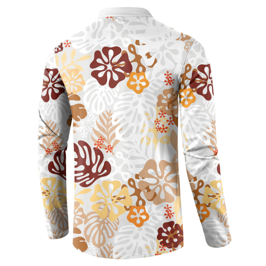 Brown Aloha Hawaiian Button Sweatshirt Monstera Hibiscus Tropical Pattern LT19 - Polynesian Pride