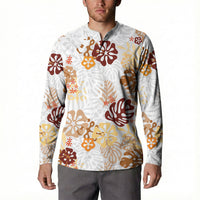 Brown Aloha Hawaiian Button Sweatshirt Monstera Hibiscus Tropical Pattern LT19 - Polynesian Pride