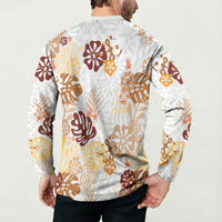 Brown Aloha Hawaiian Button Sweatshirt Monstera Hibiscus Tropical Pattern LT19 - Polynesian Pride