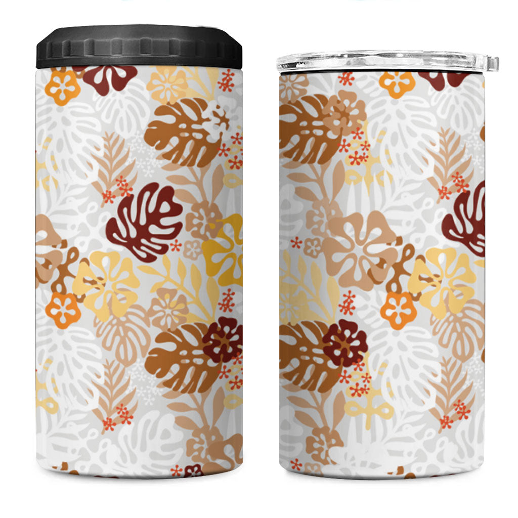 Brown Aloha Hawaiian 4 in 1 Can Cooler Tumbler Monstera Hibiscus Tropical Pattern LT19 One Size: 16 oz Brown - Polynesian Pride