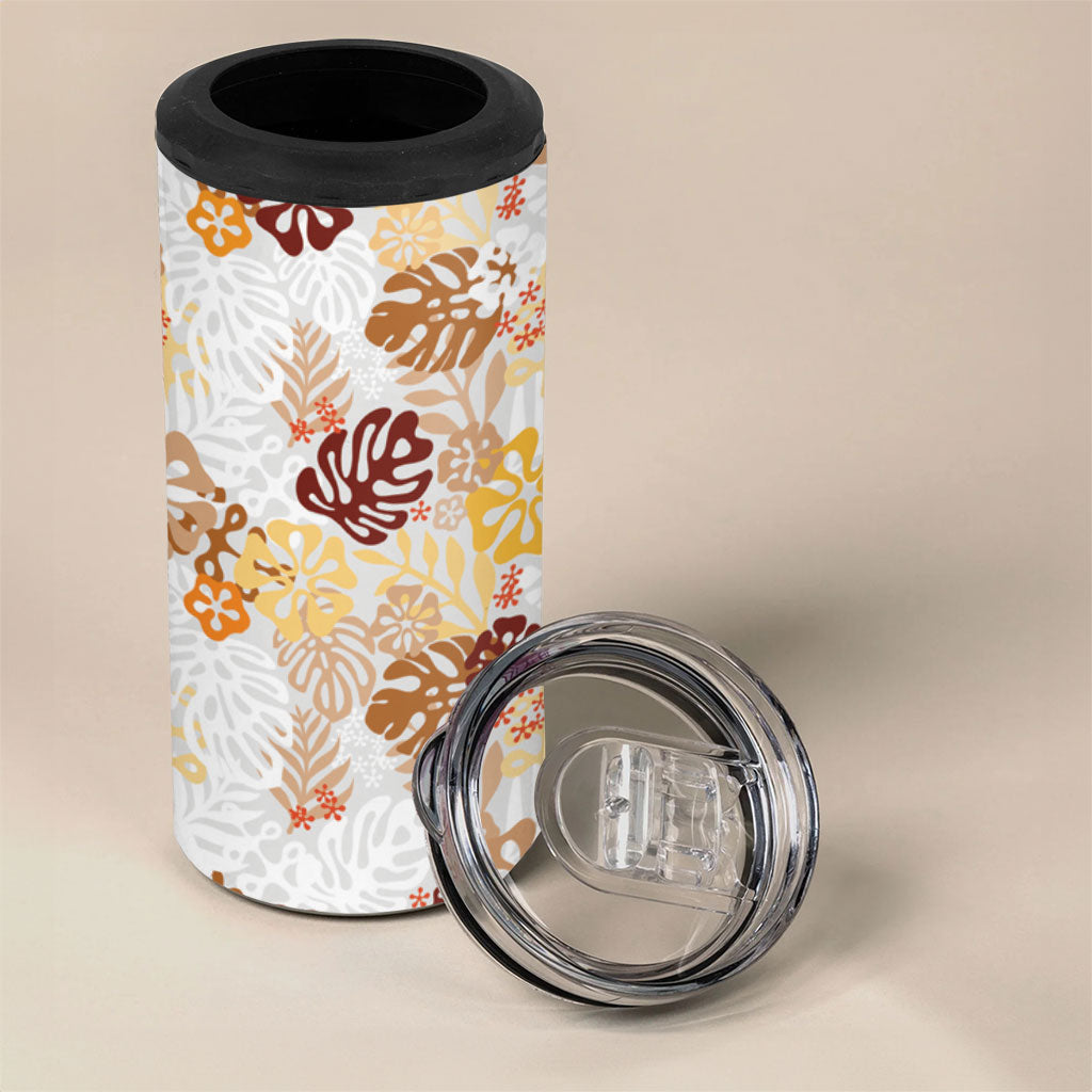 Brown Aloha Hawaiian 4 in 1 Can Cooler Tumbler Monstera Hibiscus Tropical Pattern LT19 - Polynesian Pride