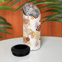 Brown Aloha Hawaiian 4 in 1 Can Cooler Tumbler Monstera Hibiscus Tropical Pattern LT19 - Polynesian Pride