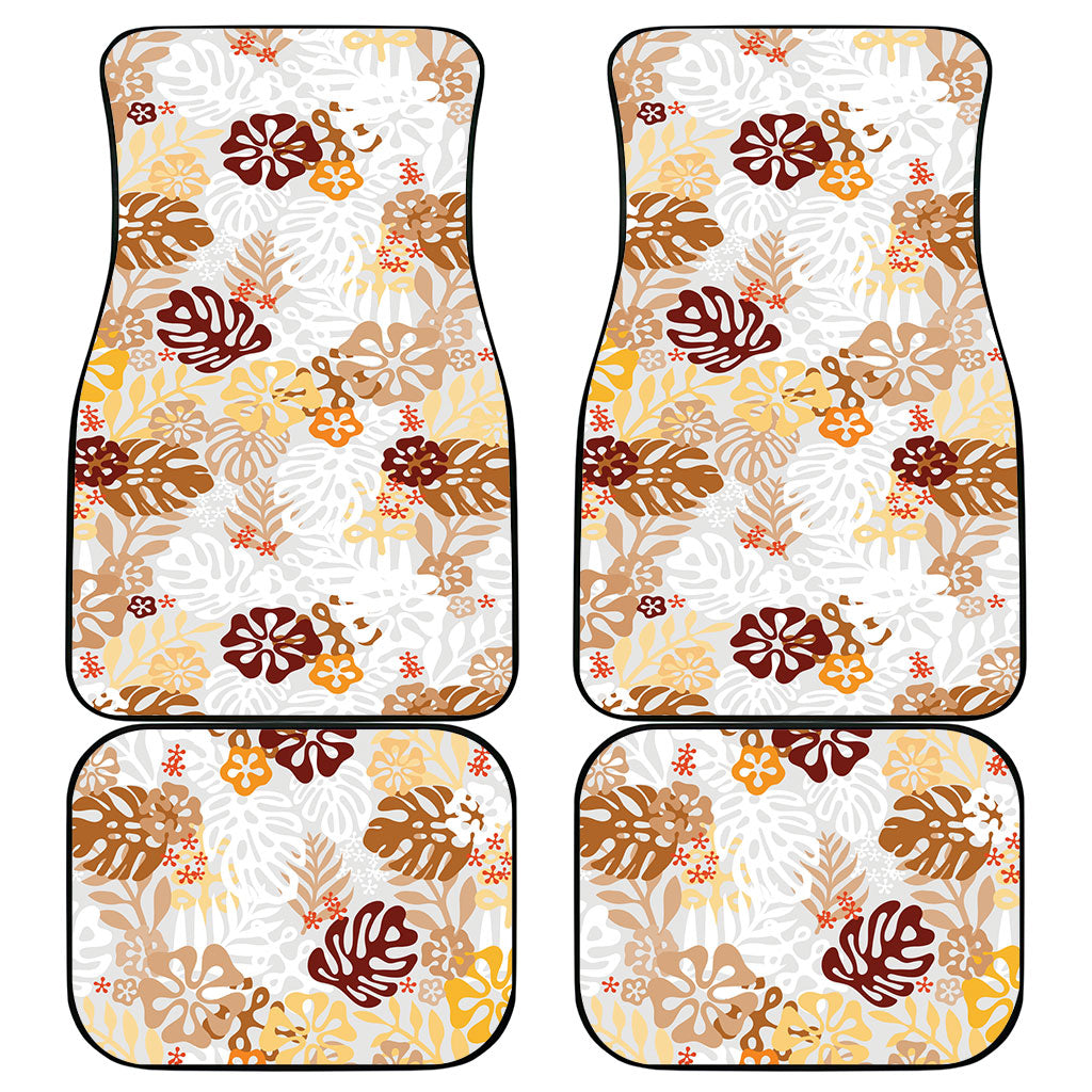Brown Aloha Hawaiian Car Mats Monstera Hibiscus Tropical Pattern LT19 - Polynesian Pride