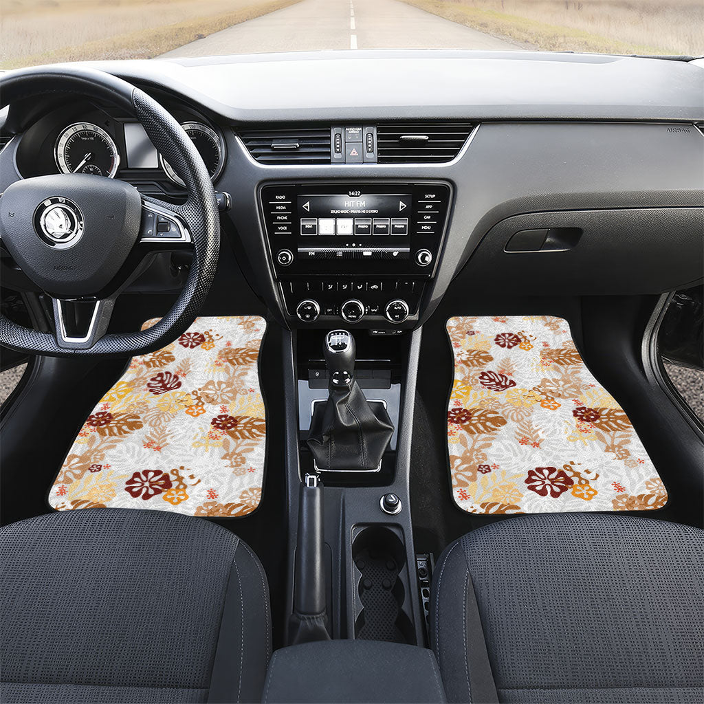 Brown Aloha Hawaiian Car Mats Monstera Hibiscus Tropical Pattern LT19 Set 2pcs - Front Brown - Polynesian Pride