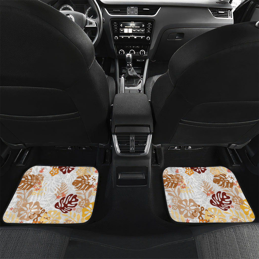 Brown Aloha Hawaiian Car Mats Monstera Hibiscus Tropical Pattern LT19 Set 2pcs - Back Brown - Polynesian Pride