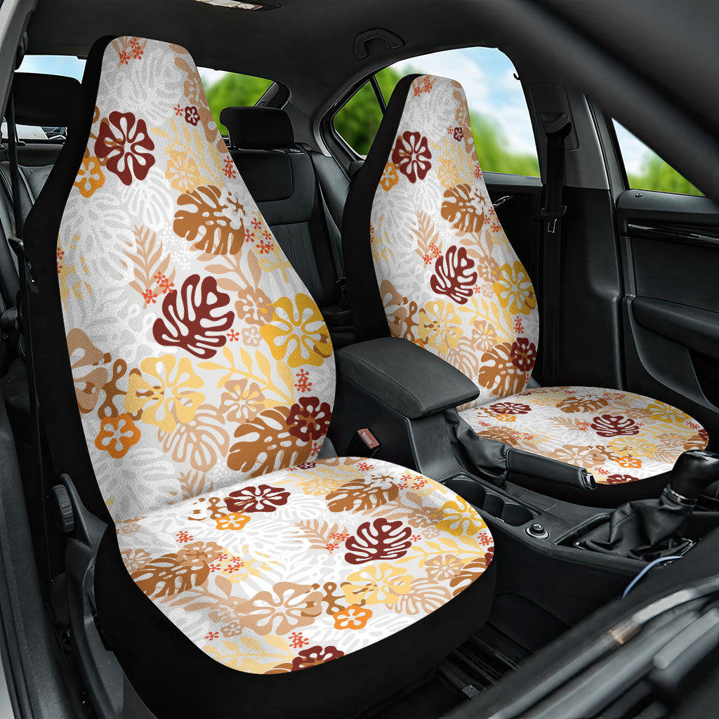 Brown Aloha Hawaiian Car Seat Cover Monstera Hibiscus Tropical Pattern LT19 One Size Brown - Polynesian Pride