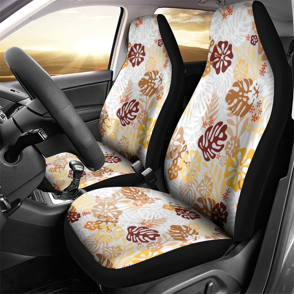 Brown Aloha Hawaiian Car Seat Cover Monstera Hibiscus Tropical Pattern LT19 - Polynesian Pride