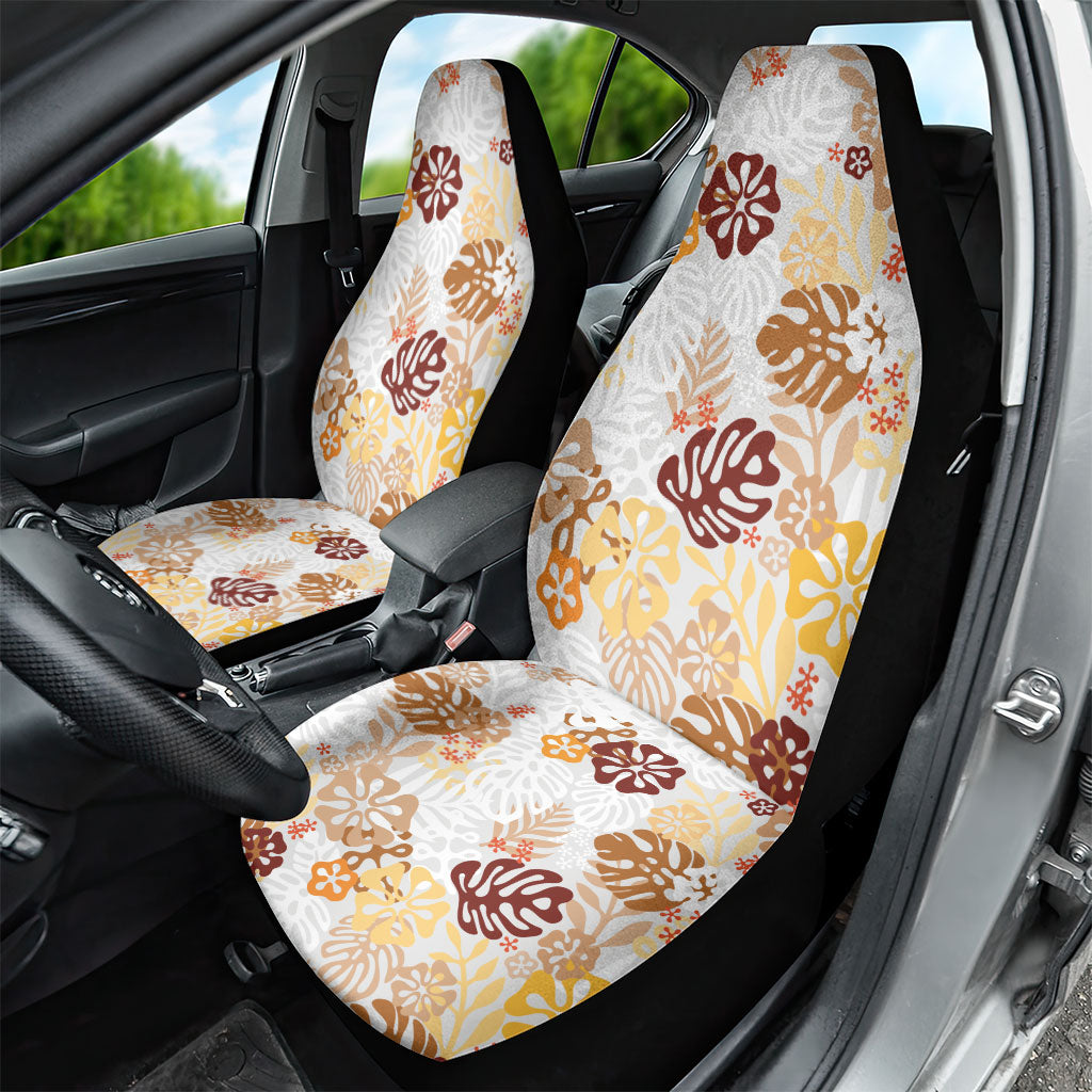 Brown Aloha Hawaiian Car Seat Cover Monstera Hibiscus Tropical Pattern LT19 - Polynesian Pride