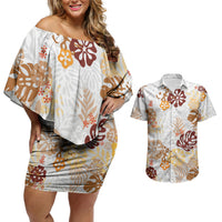 Brown Aloha Hawaiian Couples Matching Off Shoulder Short Dress and Hawaiian Shirt Monstera Hibiscus Tropical Pattern LT19 Brown - Polynesian Pride