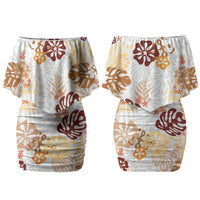 Brown Aloha Hawaiian Couples Matching Off Shoulder Short Dress and Hawaiian Shirt Monstera Hibiscus Tropical Pattern LT19 - Polynesian Pride