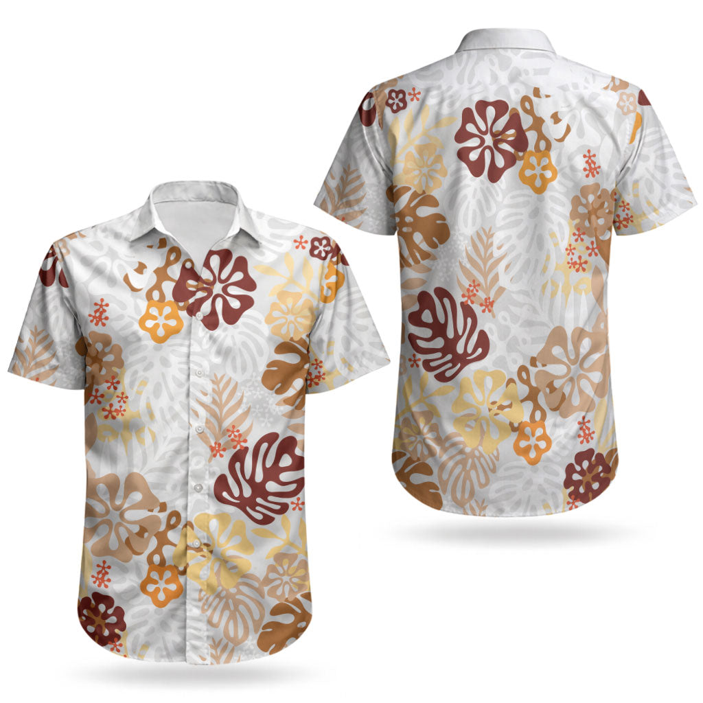 Brown Aloha Hawaiian Couples Matching Off Shoulder Short Dress and Hawaiian Shirt Monstera Hibiscus Tropical Pattern LT19 - Polynesian Pride