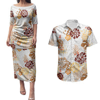 Brown Aloha Hawaiian Couples Matching Puletasi and Hawaiian Shirt Monstera Hibiscus Tropical Pattern LT19 Brown - Polynesian Pride